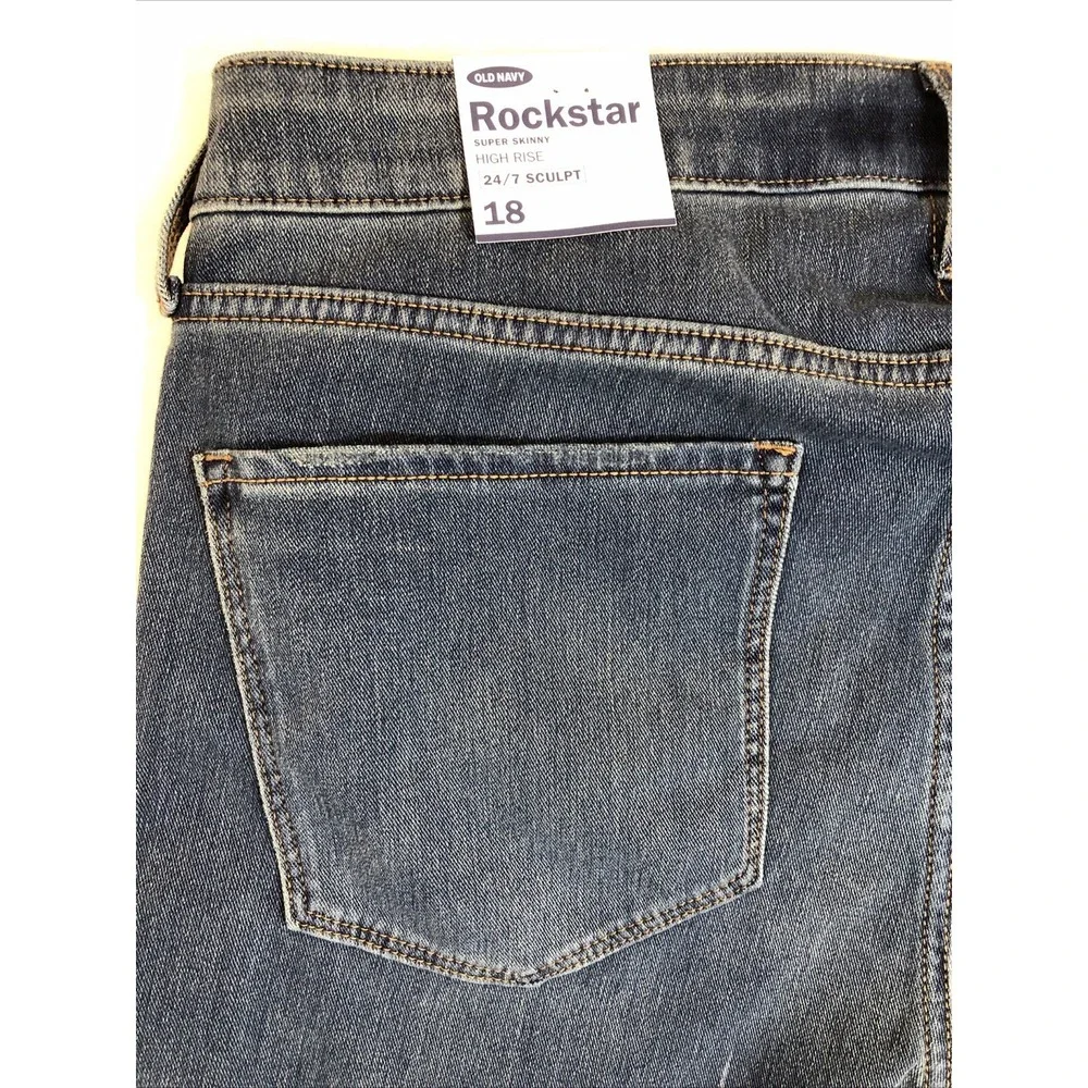 Old Navy Rockstar Jeans Women's Size 18 Denim Blue High Rise Super Skinny Sculpt